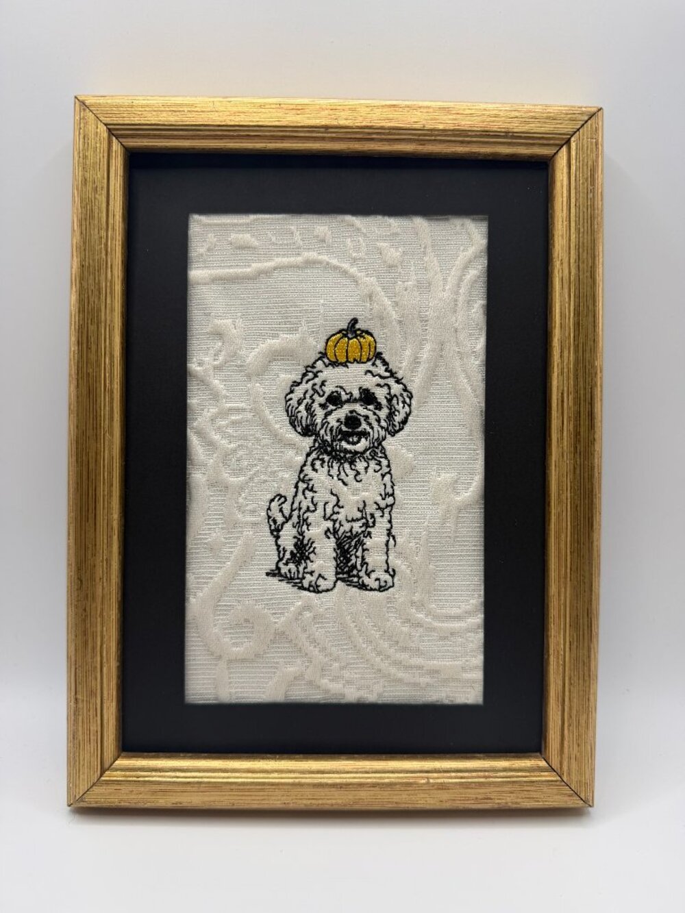 Homemade Pumpkin Dog Embroidery Art 5X7